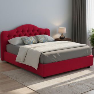 Dmora Cama Doble Arex, Desenfundable, Con Almacenamiento, Hecho En Italia, Tama&ntilde;o Colch&oacute;n 160x190 Cm, Rojo