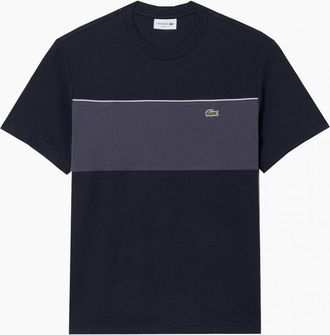 Lacoste Mens Lacoste Mens Black/ Grey Colour Block Cotton T-shirt - Size: 46/48