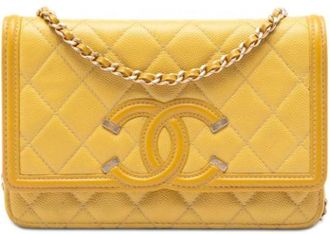 Chanel Pre-owned Wallet on Chain - Dames - Vintage Schoudertas - Geel - ONE Size - Leer - Vintage