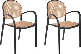 Beliani Beliani - Conjunto De 2 Sillas De Comedor Exterior Retro Apilables De Pl&aacute;stico Negro Povoletto