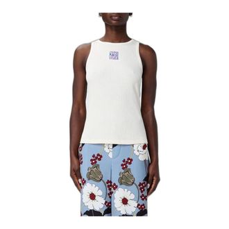 Marni Ribbed Knit Tanktop met Geborduurd Logo - Dames - Tops - Wit - Maat: S Katoen