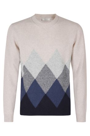 Seventy Diamond Pattern Wool-Blend Crew-Neck Sweater