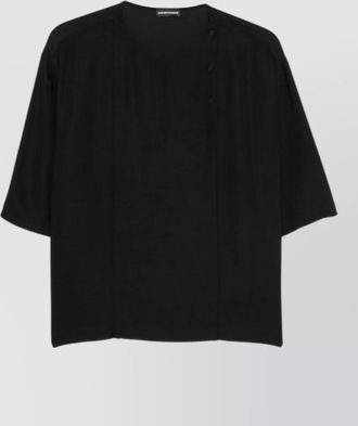 Emporio Armani slub textured round neck short sleeve blouse