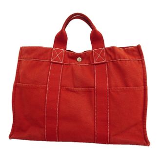 Herm&egrave;s Red Color Canvas Tote Bag (Pre-Owned)