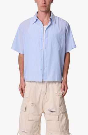 mnml Striped Poplin Cropped Short Sleeve Shirt in Blue/white at Nordstrom, Size Xx-Large