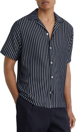 Reiss Griff Stripe Camp Shirt in Navy/white at Nordstrom, Size Xx-Large