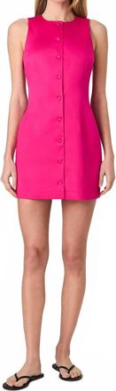 French Connection Cotton Sateen Round Neck Mini Dress In Cerise Pink
