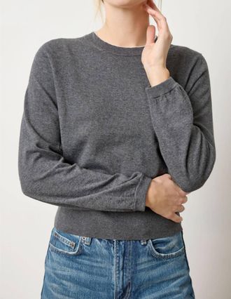 Lilla P Pleated Sleeve Crewneck Sweater In Licorice