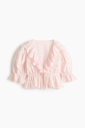 H&M Broderie Anglaise Cotton Blouse in Powder Pink at Nordstrom, Size Xx-Large