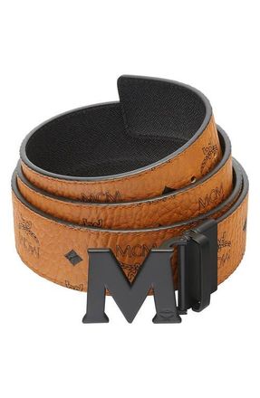 MCM Claus M Reversible Belt 1.75 in Visetos in Cognac at Nordstrom
