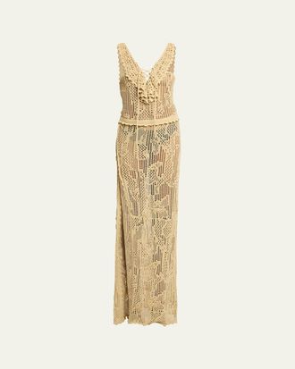 Isabel Marant Ornella Lace-Up Crochet Knit Maxi Dress