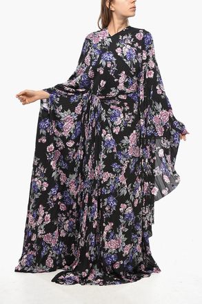 Balenciaga Kimono Pliss&eacute; Dress with Floral Print Balenciaga