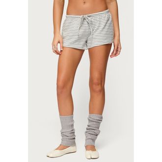 Edikted Jainee Stripe Drawstring Shorts in Gray-Melange at Nordstrom, Size X-Large