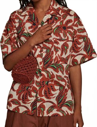 SOEUR Alexandre Short-Sleeved Blouse In Clay/green