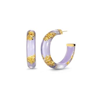 Gold & Honey Womens Small Lucite Hoop Earrings In Lavender Gold Leaf