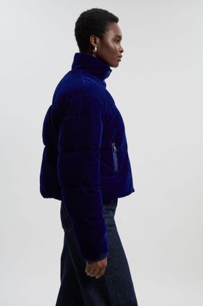 Karen Millen Womens Padded Velvet Short Coat - Blue - Size 14 UK