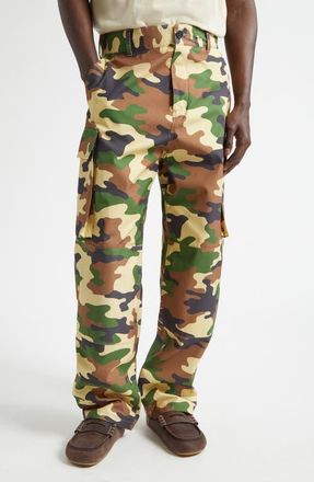 J.W.Anderson Camo Cotton Straight Leg Cargo Pants in Brown/Green at Nordstrom, Size 32 Us