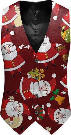 Generic Mens Red Santa and Reindeer Christmas Waistcoat, Festive Holiday Gilet, Stylish Sleeveless Xmas Vest, Comfortable Winter Celebration Outfit, Mens Seas