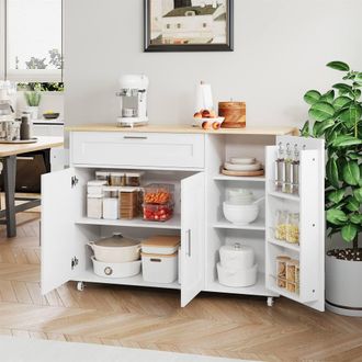 Merax Kitchen Island Trolley, Rolling Kitchen Cart with Foldable Worktop in White
