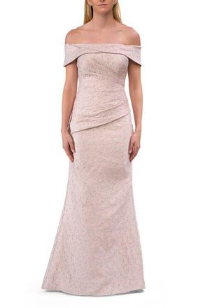 La Femme Off-the-Shoulder Textured Evening Gown in Blush at Nordstrom, Size 10