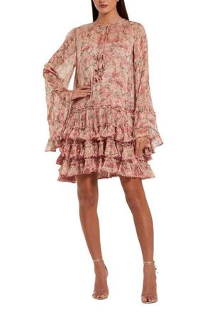 Mac Duggal Womens Flare Long Sleeve Ruffle Viscose Mini Dress in Pink Multi at Nordstrom, Size X-Small
