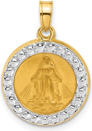 Diamond2Deal 14k Yellow Gold and White Rhodium Hollow Miraculous Mary Plain Back Medal