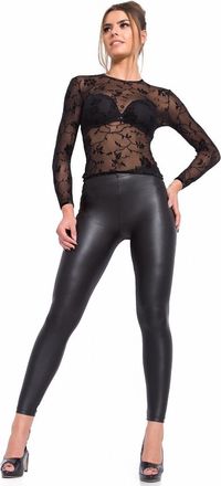 Generic Leensy Womens Soft PU Fleece Tights Wet Look Black Faux Leather Leggings (UK, Numeric, 8, Regular, Regular, Black)