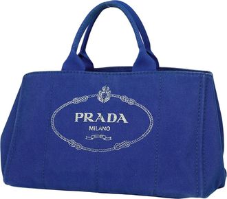 Prada Blue Canvas Handbag Tote Bag (Pre-Owned)