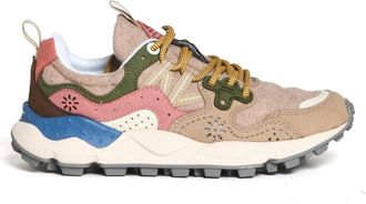 Flower Mountain Beige Sneakers with Green and Pink Accents