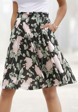 Buffalo Sommerrock BUFFALO, Damen, Gr. 34, bunt (schwarz, rosa, bedruckt), Jersey, Obermaterial: 100% Viskose, bedruckt, figurumspielend kniefrei, R&ouml;cke Somme