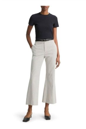Vince Low Rise Gardeners Check Crop Flare Trouser In Stone Tan