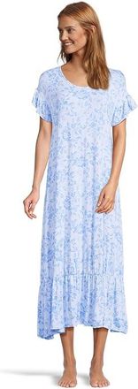 Tommy Bahama Short Sleeve Knit Maxi Gown Womens Pajama Blue Floral : MD (US 8-10), Rayon/Spandex