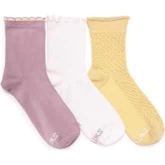 Muk Luks Whisper Assorted 3-Pack Crew Socks in Purple Yellow Pack at Nordstrom