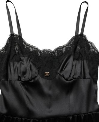 Dolce & Gabbana Womens Black Silk Satin Lace Sleeveless Mini Dress Cotton Elastane Nylon