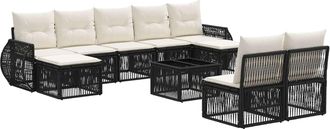 vidaXL Conjunto De Sof&aacute;s De Jard&iacute;n 10 Uds. Negro Y Blanco Crema Vidaxl