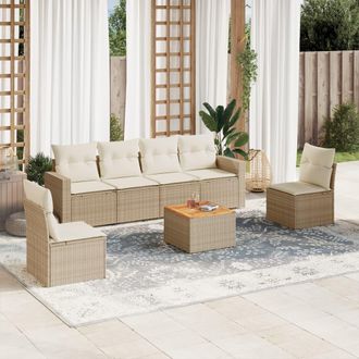 vidaXL Vidaxl - Set Sof&aacute;s De Jard&iacute;n 7 Piezas Y Cojines Rat&aacute;n Sint&eacute;tico Beige
