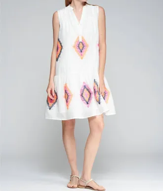 Vilagallo Sleeveless Embroidered Dress In Bordado Ikat