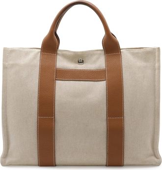 Herm&egrave;s Light Brown Natural Toile H Leather Handbag Tote Bag (Pre-Owned)