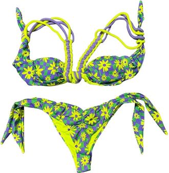 F**k Gedrukte Lycra Bikini - Dames - Bikinis - Veelkleurig - L - Polyester - Badmode