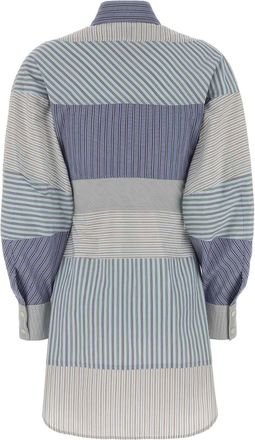 Moschino Womens Mixed-Stripe Cotton Poplin Shirt Dress Blue
