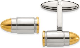 Diamond2Deal Stainless Steel Polished Yellow IP-plated Bullet Cuff Links