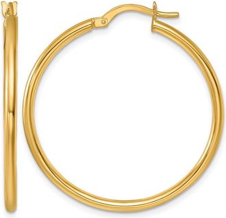 Diamond2Deal 14K Yellow Gold 2x35mm Round Tube Hoop Earrings