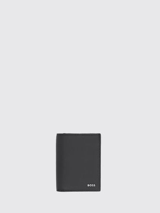 HUGO BOSS Leather Bifold Card Holder with Metal Logo and Button Closure