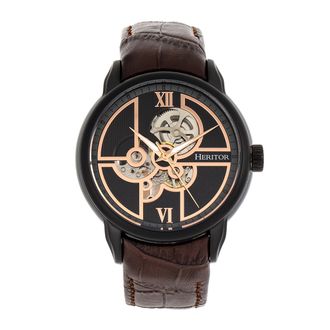Heritor Mens Sanford Semi-Skeleton Leather-Band Watch - Brown Stainless Steel - One Size
