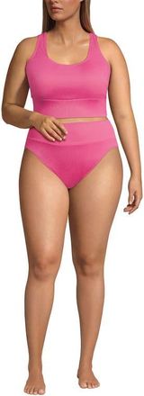 Lands End Plus Size Tugless Ribbed Midkini and High Waisted Bottom Swimsuit Set in Pink Ottoman at Nordstrom, Size 2X