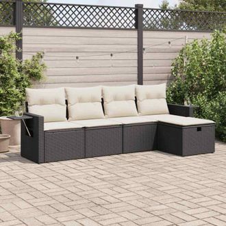 vidaXL Set De Muebles De Jard&iacute;n 5 Pzas Y Cojines Rat&aacute;n Sint&eacute;tico Negro Vidaxl