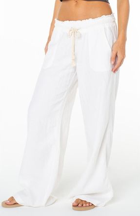 Roxy Oceanside Wide Leg Linen Blend Drawstring Pants in Sea Salt at Nordstrom, Size Xx-Large