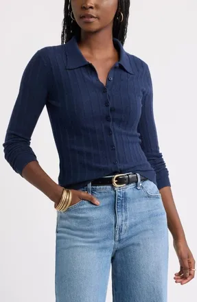 Treasure & Bond Ribbed Pointelle Cardigan in Navy Still at Nordstrom, Size Xx-Small