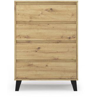 Topeshop Sonia - Arc&oacute;n Escandinavo 4 Cajones - 70x39x99.5cm - Mueble De Almacenaje - Roble