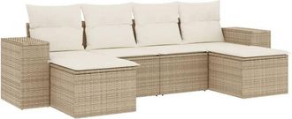 vidaXL Juego De Sof&aacute;s Jard&iacute;n Con Cojines 6 Pzas Rat&aacute;n Sint&eacute;tico Beige Vidaxl